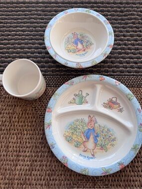 Vintage Eden Peter Rabbit Melamine Children's Set 1996 Divided Plate, Bowl & Cup